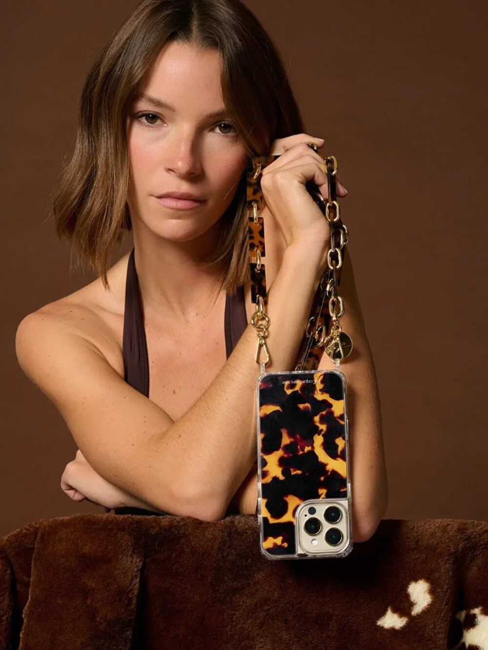 La Coque Francaise Print Rings Iphone16 Pro Case in Tortoise brown black